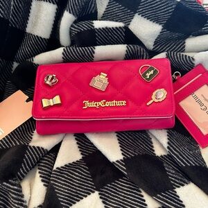 Juicy Couture "Girls Only" quilted slim flap clutch in vibrant pink